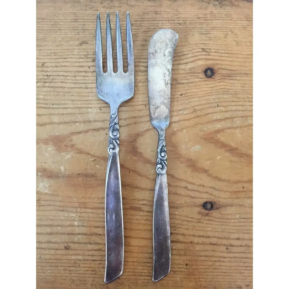 Vintage Oneida South Seas Silverplate Flatware Fork + Butter Spreader Knife